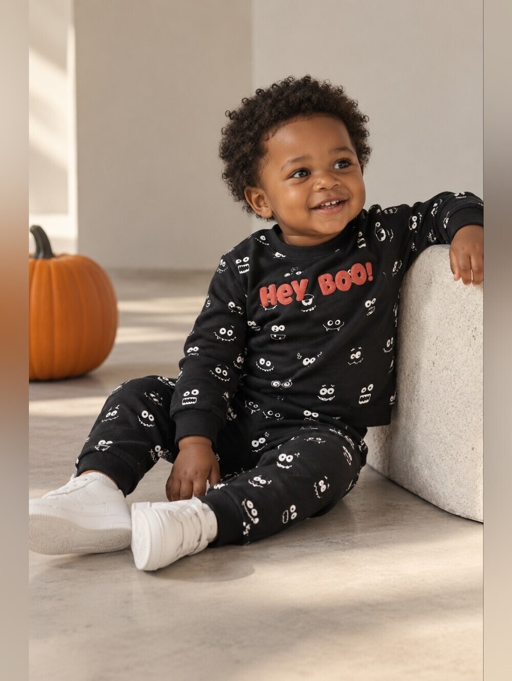 Baby Club Halloween Hey Boo Sweatshirt Jogger Set Black Monsters 12M